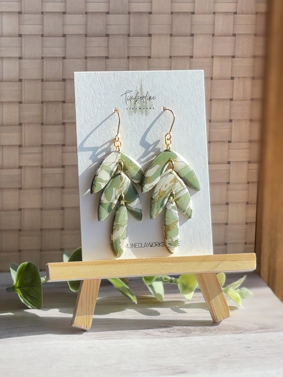 Green and White Marble Drop Dangle