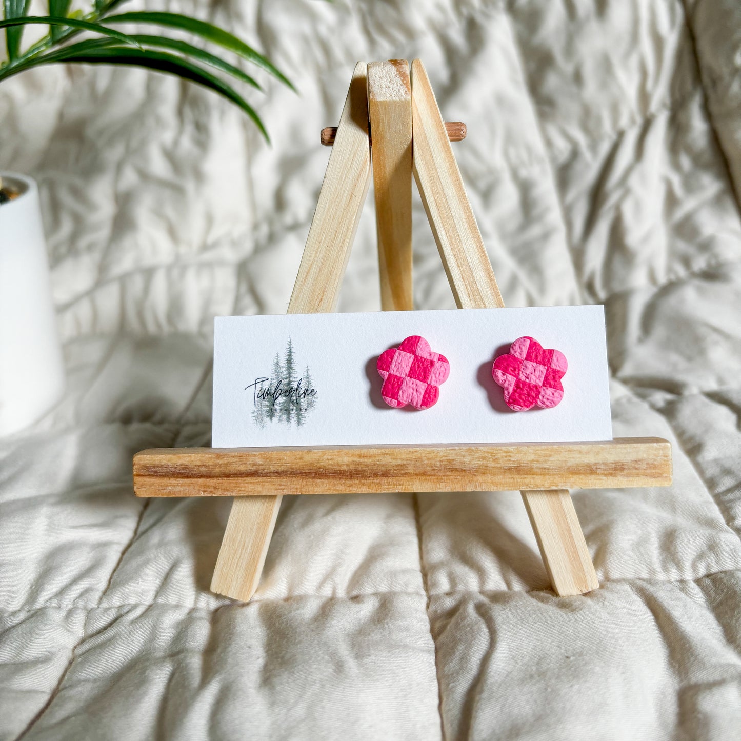 Checkered Flower Studs