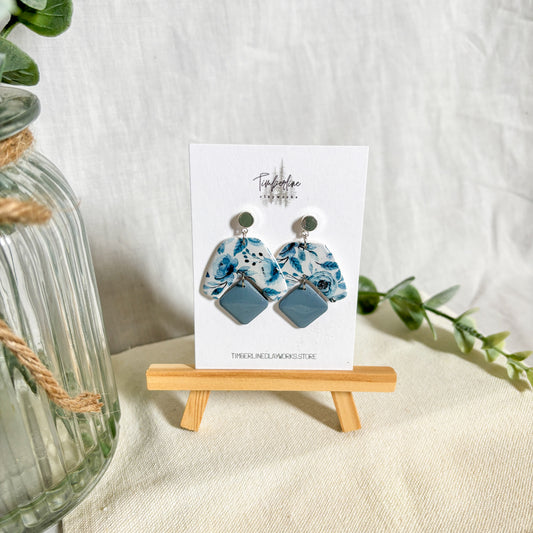 Blue Floral Rhombus Dangle