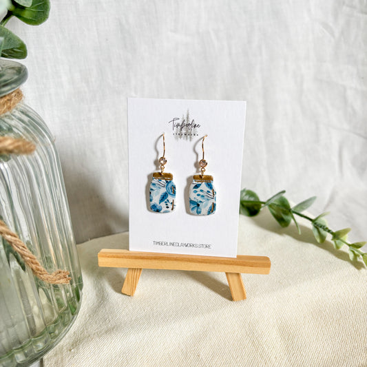 Blue Floral Mason Jar Dangle