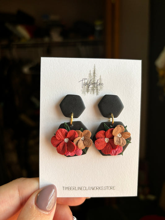 Black Floral Dangles