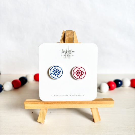 Blue and Red Button Studs